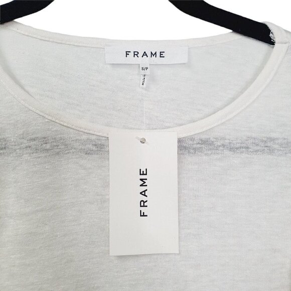 NEW FRAME Womens Blouse White Size Small 100% Linen Ruffle-trim Burnout Sheer - Picture 6 of 6